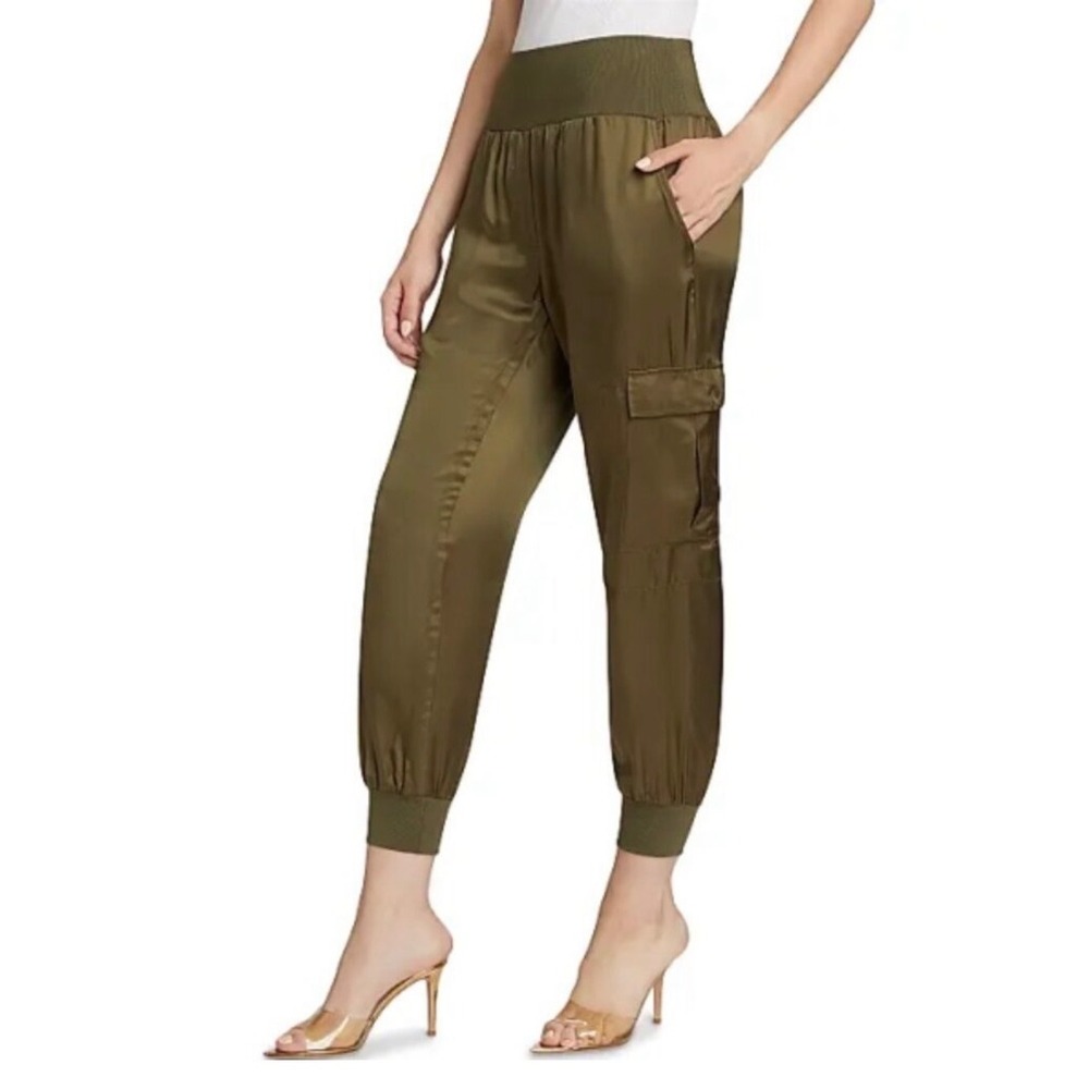 Cinq a Sept Giles Satin Cargo Jogger Pants in Olive Green Size XSmall